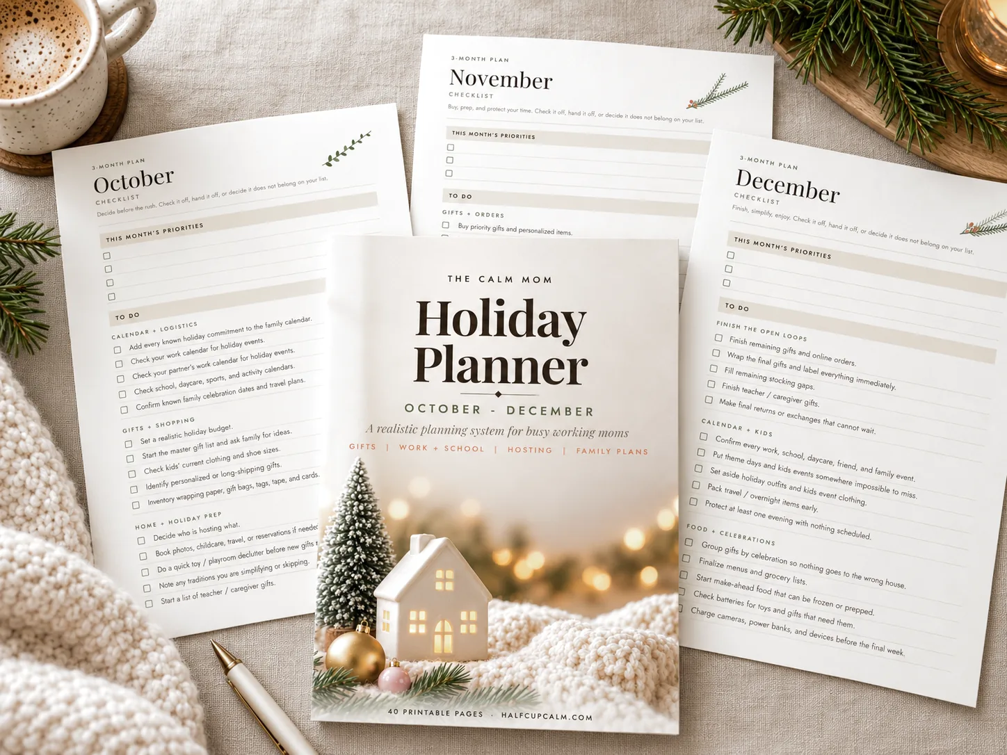 October November and December checklist pages from The Calm Mom Holiday Planner